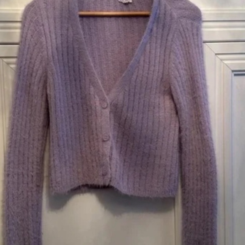 2 Garage Women's Lavender & white  Fuzzy Cardigans